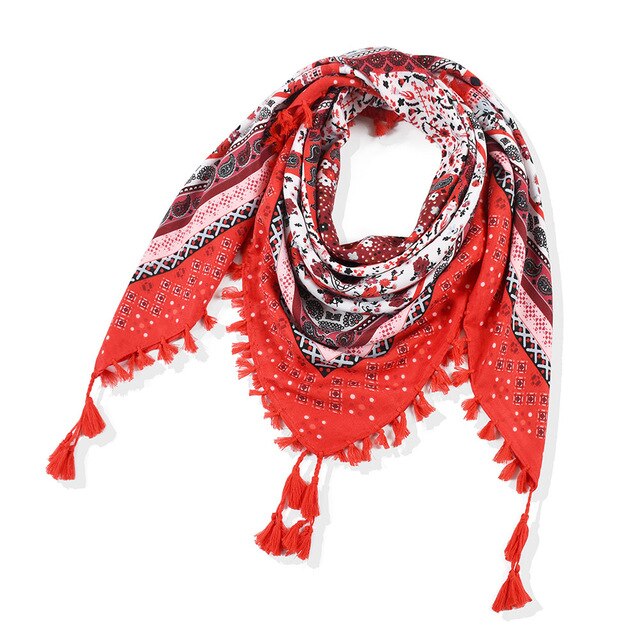 Sjaal Vrouwen Winter Bohemian Vierkante Zakdoek Sjaal Wrap Retro Patroon Kwastje Vrouwelijke Sjaal Grote 115Cm Katoen Foulard Bloemen: 28