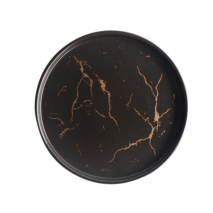 8-inch Porcelain Dinner Plates, Marble Pattern Round Serving Plate for Pasta, Snack, Dessert and Salad, White, Black