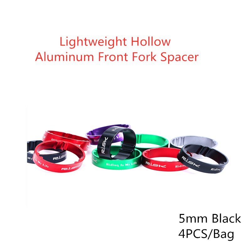 RISK-arandelas para horquilla de bicicleta, espaciadores para manillar, accesorio de ciclismo, ajuste de 5/10mm, aleación de aluminio: 4pcs-5MM Black