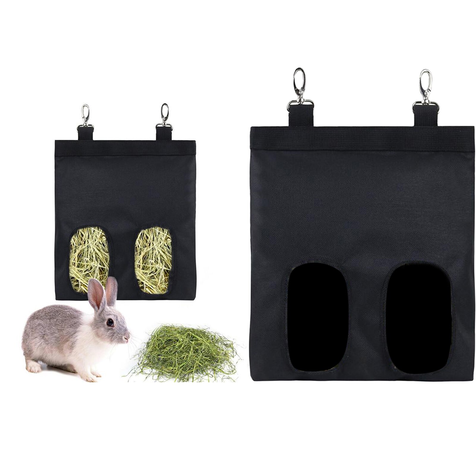 2- vindue kanin høføder taske små kæledyr hø fodringspose sæk med hængende kroge: Sort