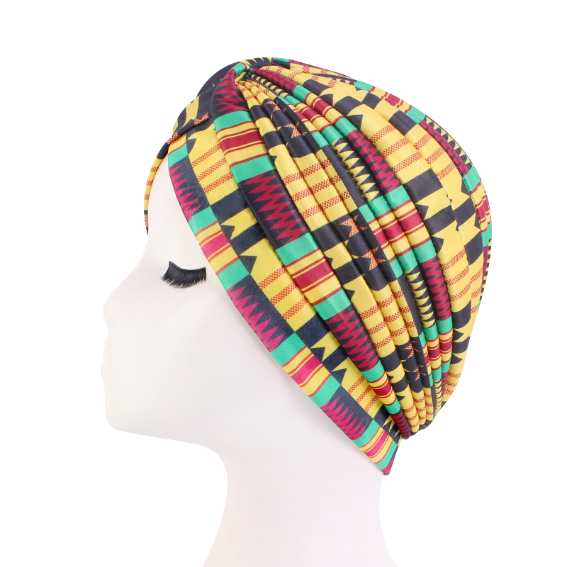 Kvinders print blomsterknude kræft flæse kemohue beanie tørklæde turban hoved wrap strikket hue hårtab tilbehør: Gul