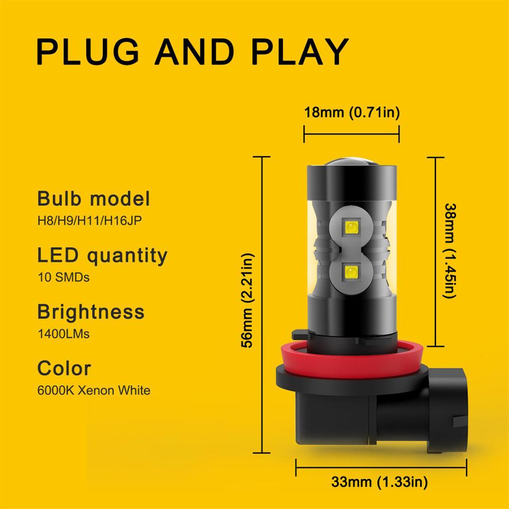 2x PSX24W LED H16 H10 H11 H8 Antibrouillard 9006 HB4 H7 Auto Ampoule 880 881 50W LED Ampoule Voiture Diurne DRL Lampe 6000K Blanc