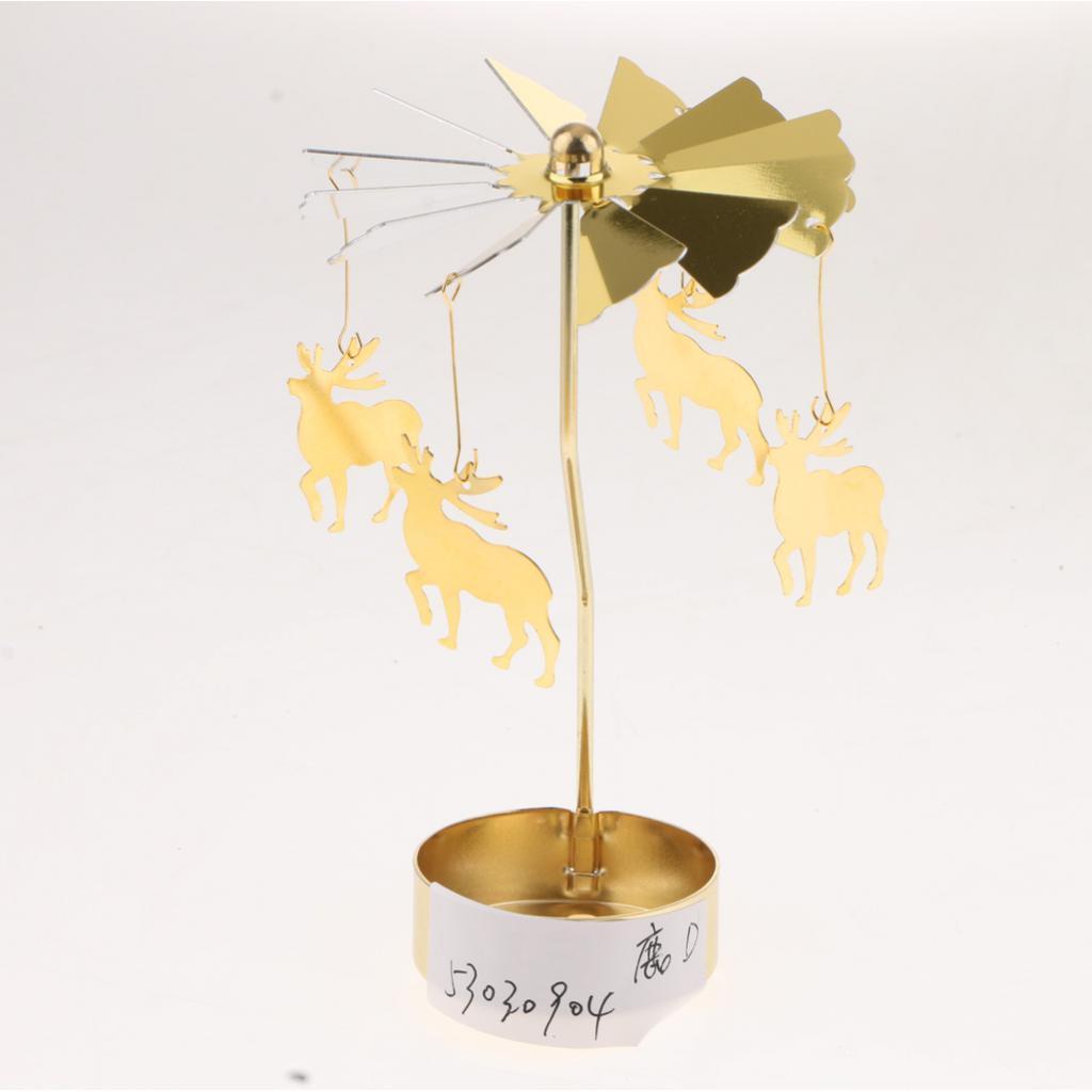 Weihnachten Windmühle Dekor rotierende Kerze Teelichthalter Kerzenständer Ornament-Schneeflocken Elf Stern Herz Baum Rentier: WHITE