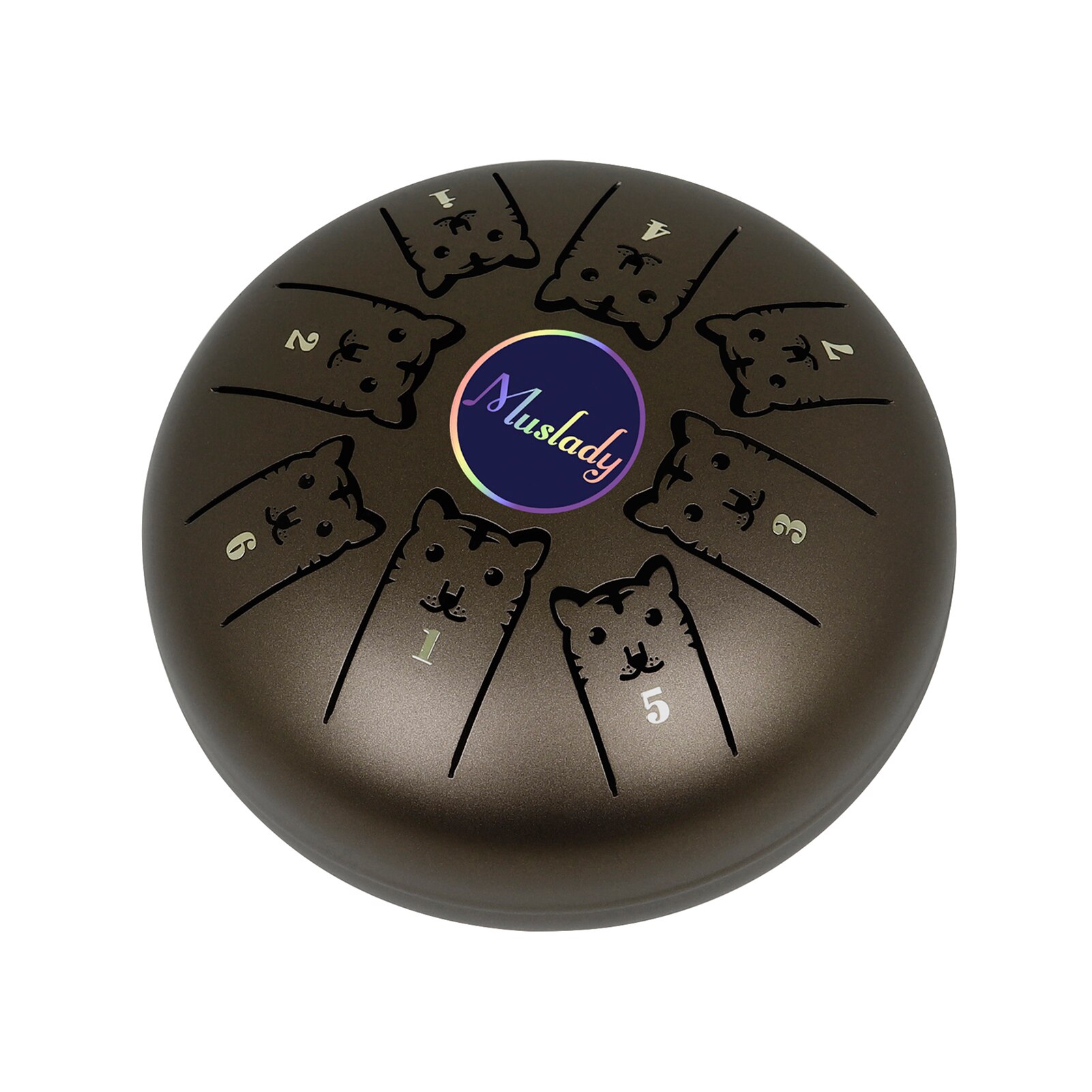 Muslady 5.5 Inches Mini Steel Tongue Drum 8 Notes C Key Handpan Drum Chinese Zodiac Patterned Tank Drum Percussion Instruments:  Brown
