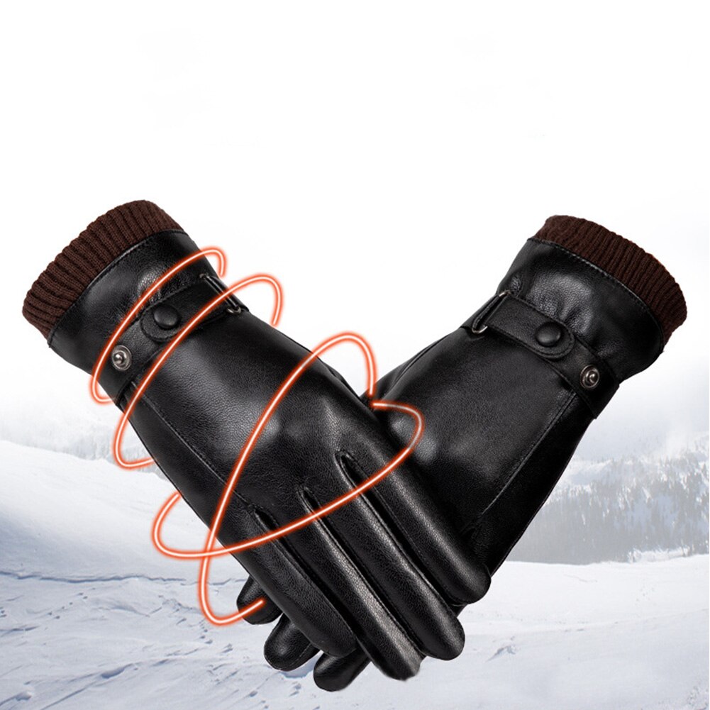 Mittens Keep Warm Anti Slip PU Leather Windproof Skiing Gloves Cold Weather Winter Cycling Outdoor Riding Thermal