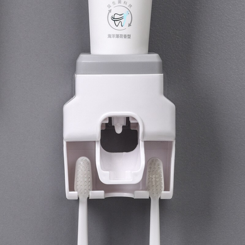 Toothpaste Squeezer Toothbrush Holder Free Punch Wall Mounted Automatic Toothpaste Squeezer Set Bathroom Accessories: Gray