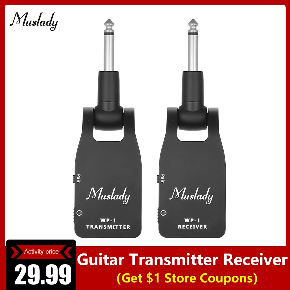 Muslady 2.4G Wireless Guitar System Transmitter & Receiver Built-in Rechargeable Lithium Battery 30M Transmission