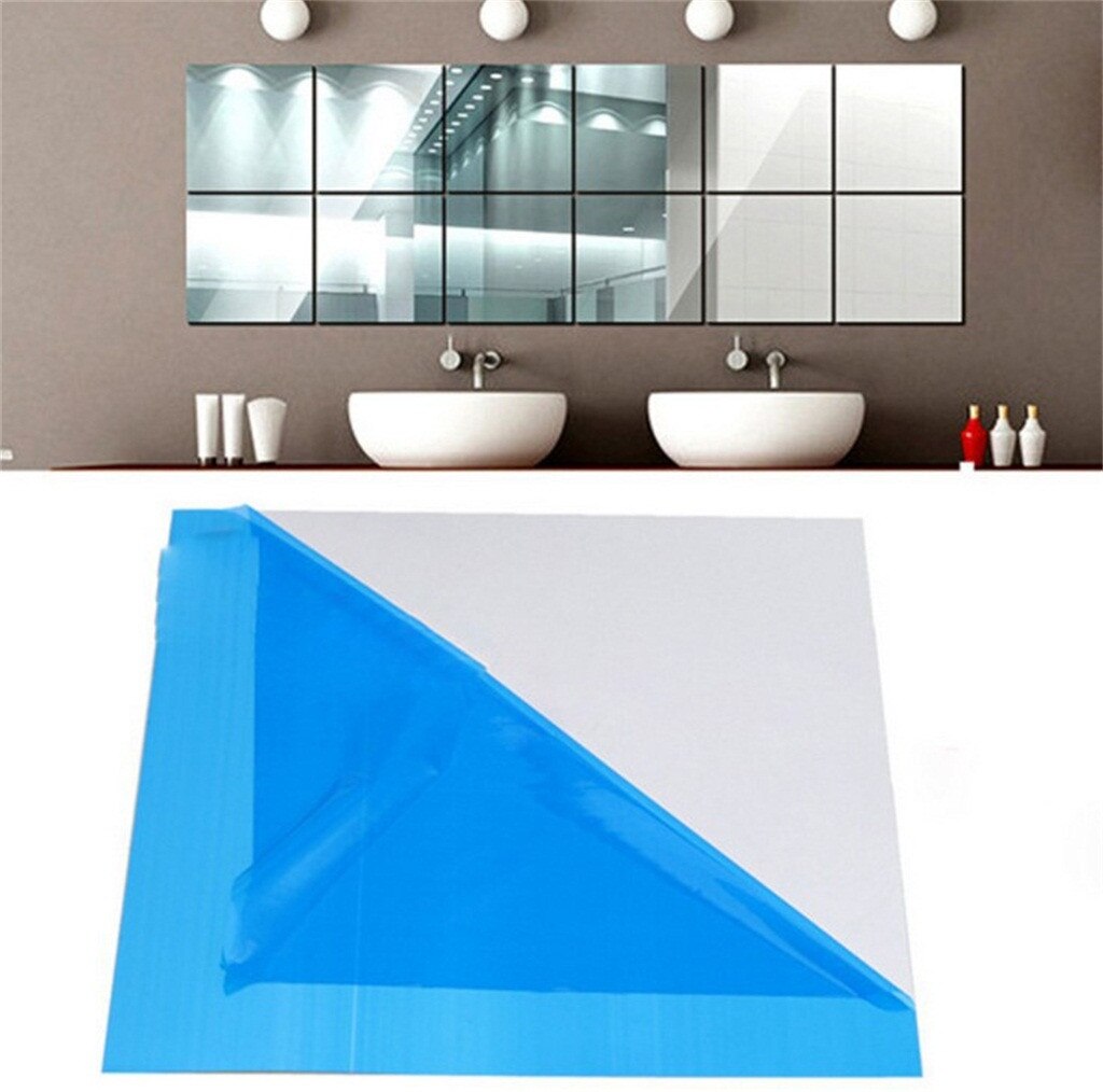 15cm x 15cm kvadrat spejl overflade film væg klistermærker klæbende dekoration spejl folie hjem badeværelse dekoration