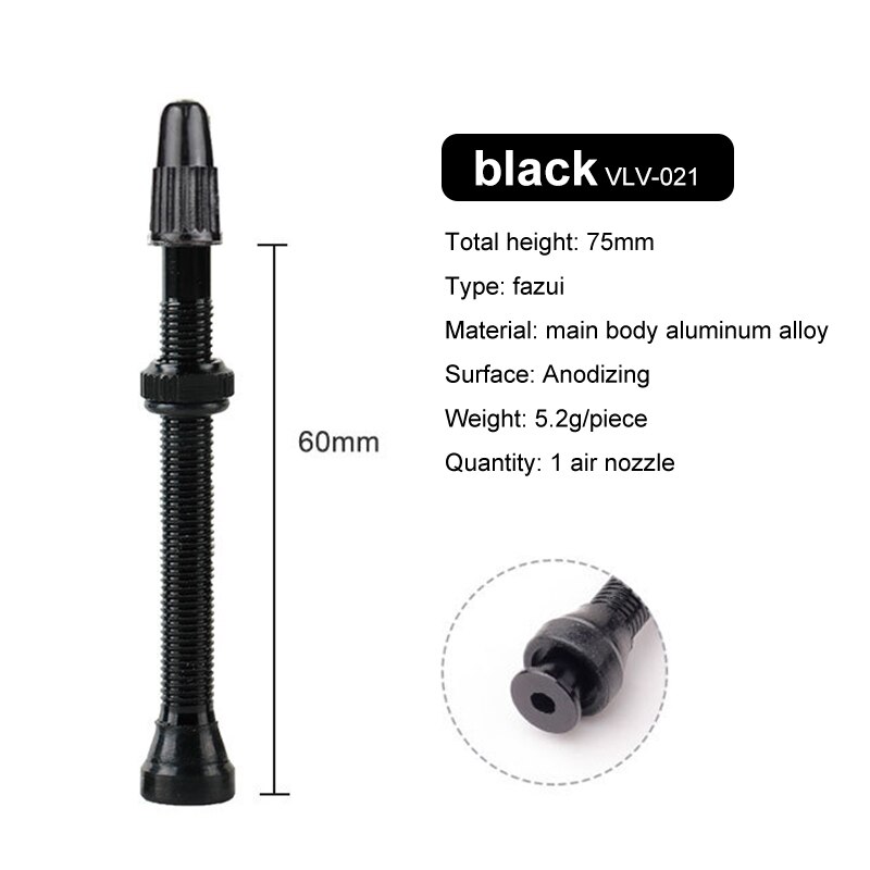 Válvulas Presta para bicicleta de montaña, llantas sin cámara de aleación de latón, Compatible con vástago sin depósito, 40/60/80mm, 1 par: 60mm Black 1 Pair