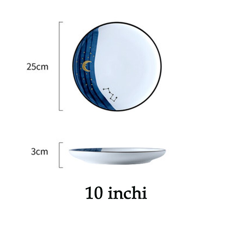 10 inch starry sky ceramic plate fruit is vegetable salad dessert plate dinner steak plate household kitchen tableware: F