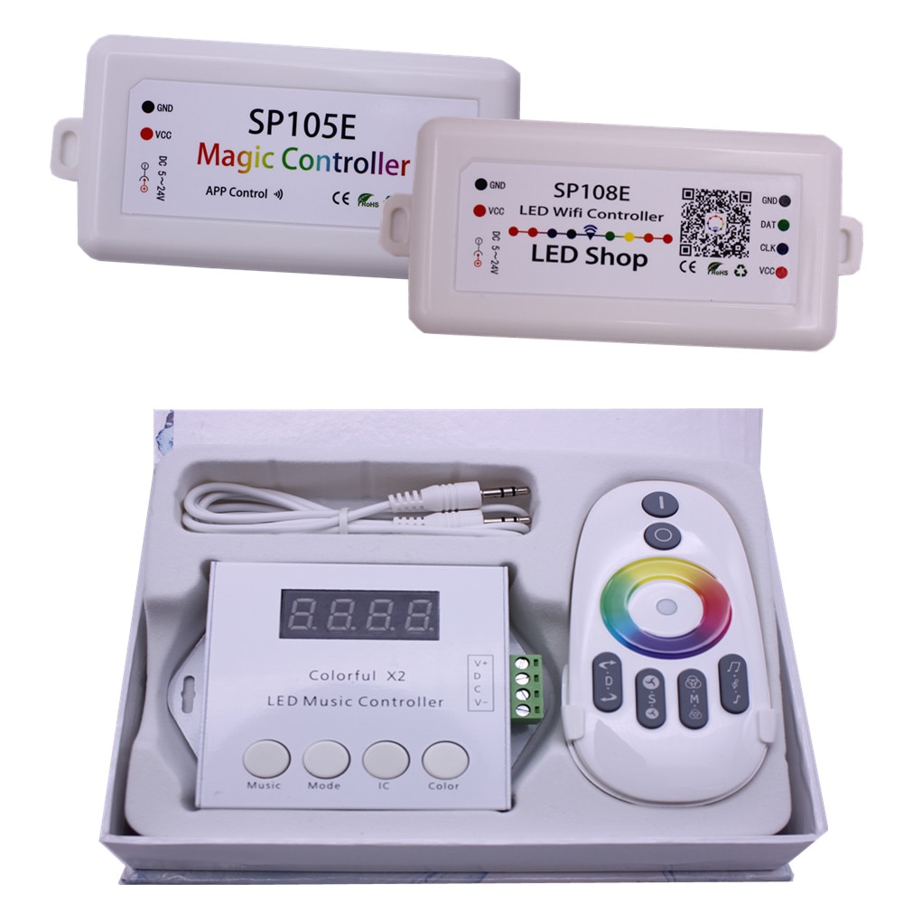 Sp105e bluetooth  ws2811 ws2812b led-controller  sp108e sk6812 rgb / rgbw apa 102 musik farverig x 2 ws2801 pixels led strip lysdioder