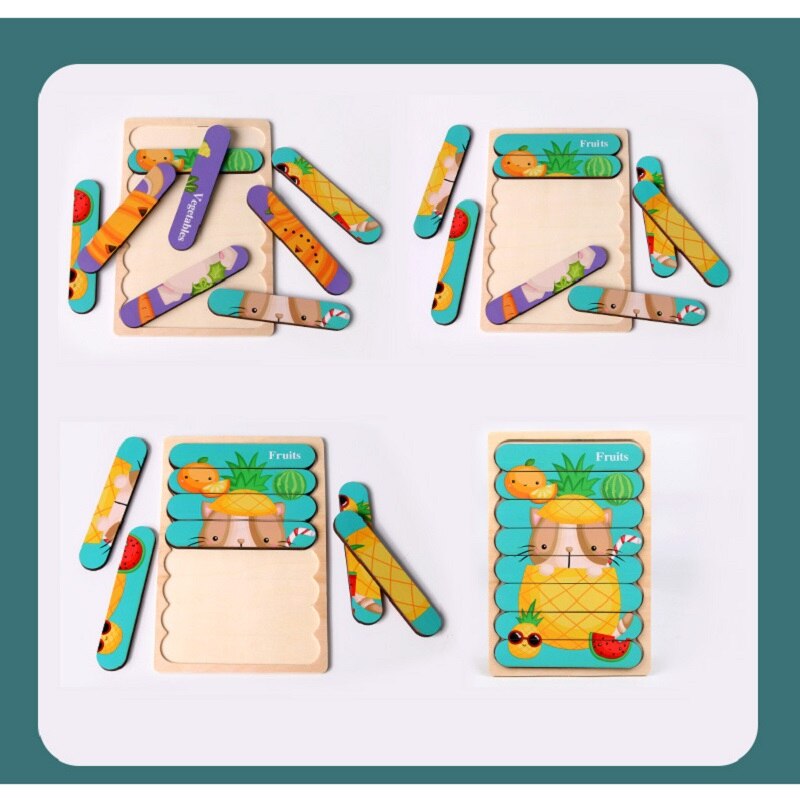 Vokmascot Montessori Holz Spielzeug 3D Jigsaw Bar Puzzles kinder Kreative Geschichte Stapeln Passenden Puzzle Frühen Pädagogisches Spielzeug