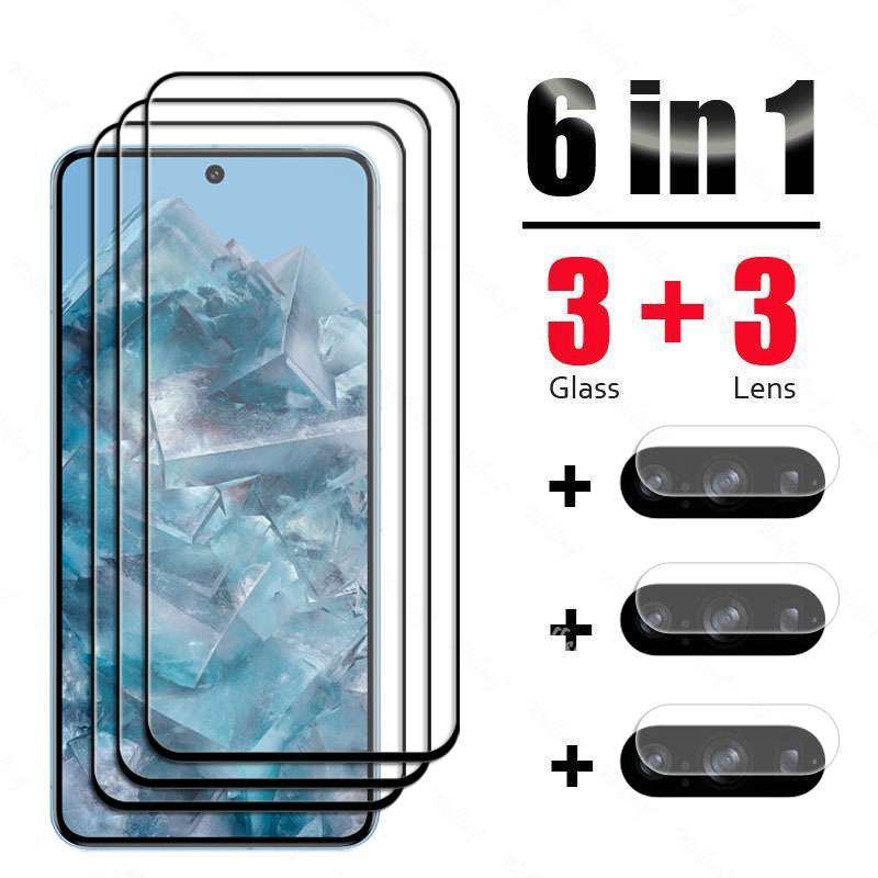 6 in 1 per Google Pixel 8 Pro Glass Pixel 9 Pro XL 8 7 6 Pro 8A 7A Vetro temperato Protezione schermo a copertura totale Pellicola per fotocamera in vetro