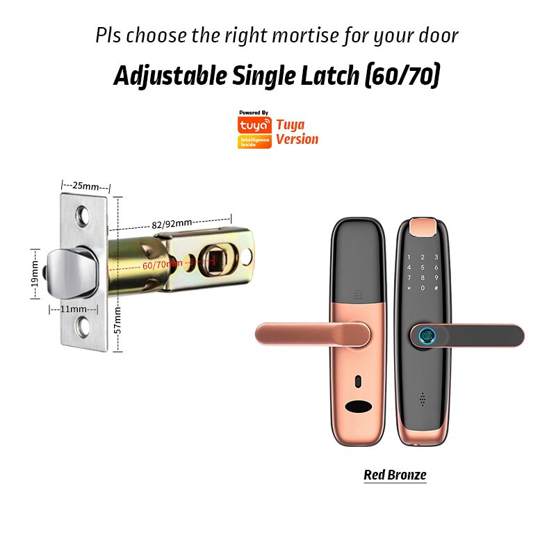 YRHAND H2 Tuya wif fingerprinti fechadura eletronica сейф password cerradura inteligente smart door lock: H2Ty-R6070Adjustable