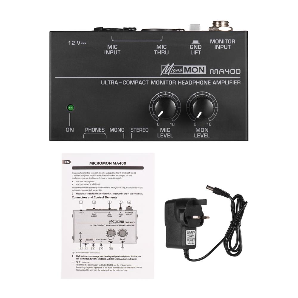 Ultra-Compact Monitor Headphone Amplifier Amp with XLR Microphone Input 6.35mm Monitor Input 6.35mm & 3.5mm Headphone: Black  UK Plug