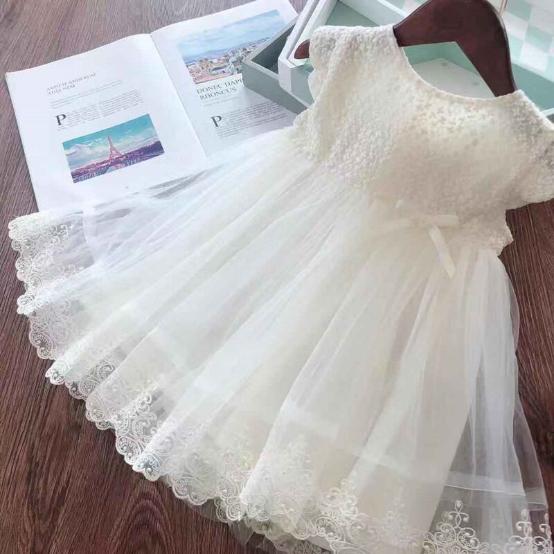 Vestidos de flores de verano para niñas, ropa informal sin mangas de encaje a la para niños de 3 a 8 años, vestidos de princesa de: white 3 / 8
