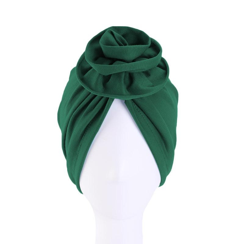 Soild Floral Floral Women Turban Hat bohemian top flower turban african twist headwrap Ladies Hair Accessories India Hat: dark green