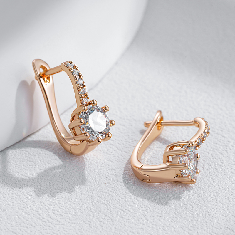 Kinel Simple 585 Color oro rosa pendientes de boda nupcial circón Natural brillante joyería fina diaria de mujer
