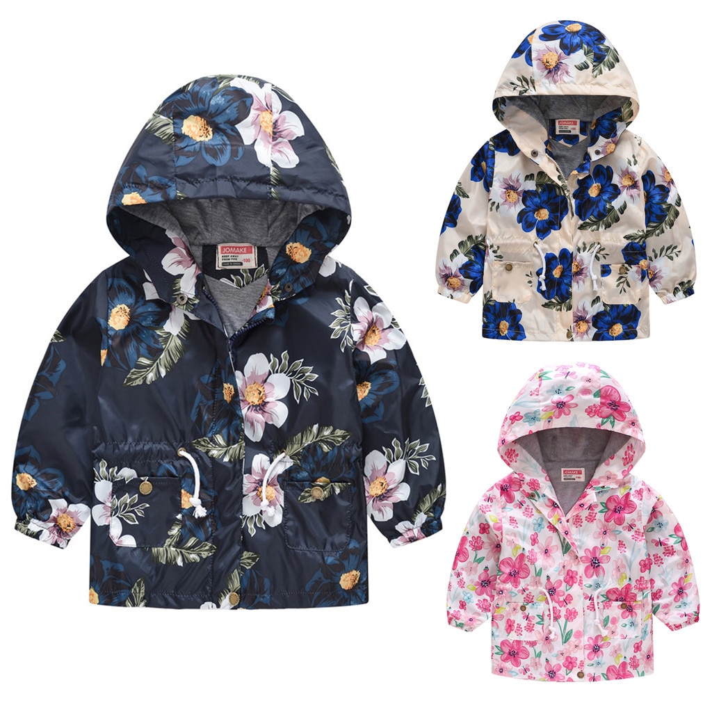 Manteau à capuche pour enfant fille, sweat-shirt à motif Floral, coupe vent, collection printemps-automne
