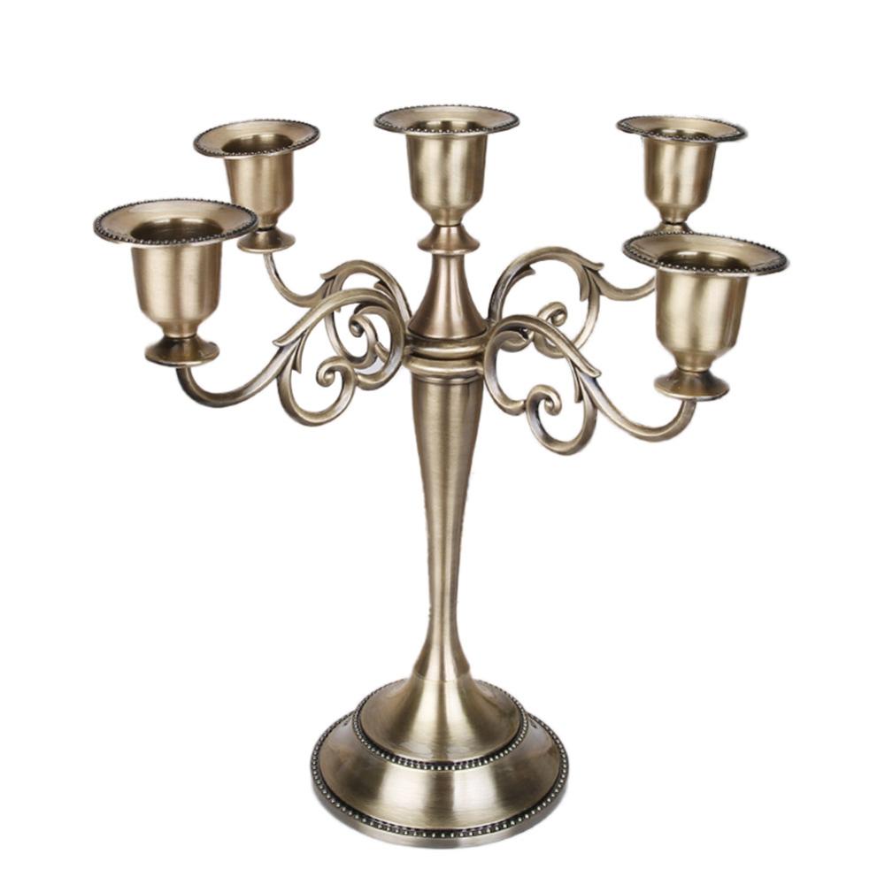 1PC Antique Retro Gold Candlesticks Tall Bronze Silver Christmas Candelabra Wedding Decorations European Metal Candle Holders: Vintage Color 5head