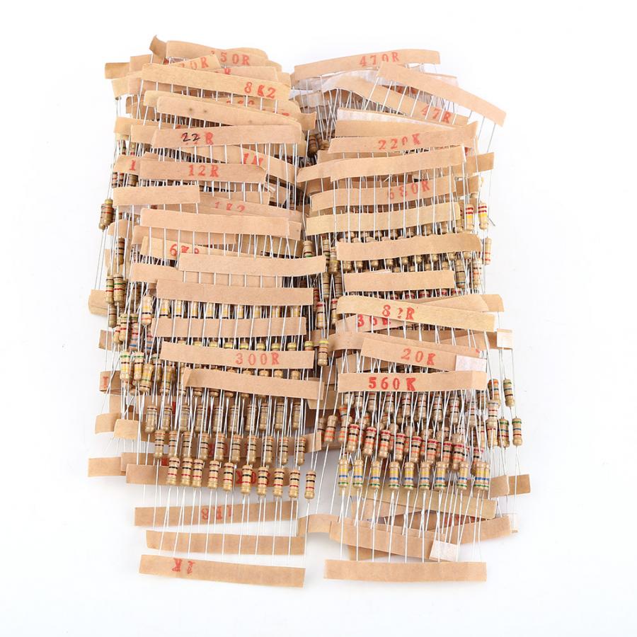 Carbon Film Resistors Kit Acogedor 1000pcs 1-10M ohm 1/2W Resistor Assortment 100 Values Resistance Meter