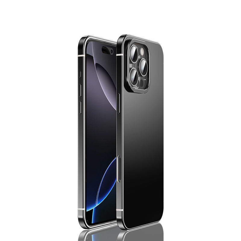 Metal stainless steel Case for iPhone 15 16 Pro Max Camera Protective Case iphone Original Color ultrathin Phone Back Cover: PU / black