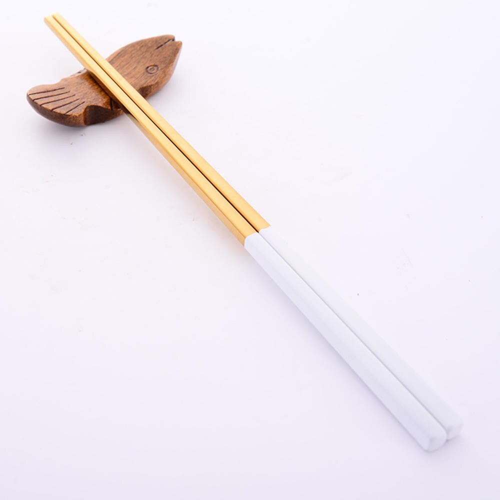 1 par kinesiska japanska ätpinnar i rostfritt stål färgglada återanvändbara 23.5cm ätpinnar sushipinnar baguette chinos servis: Vit