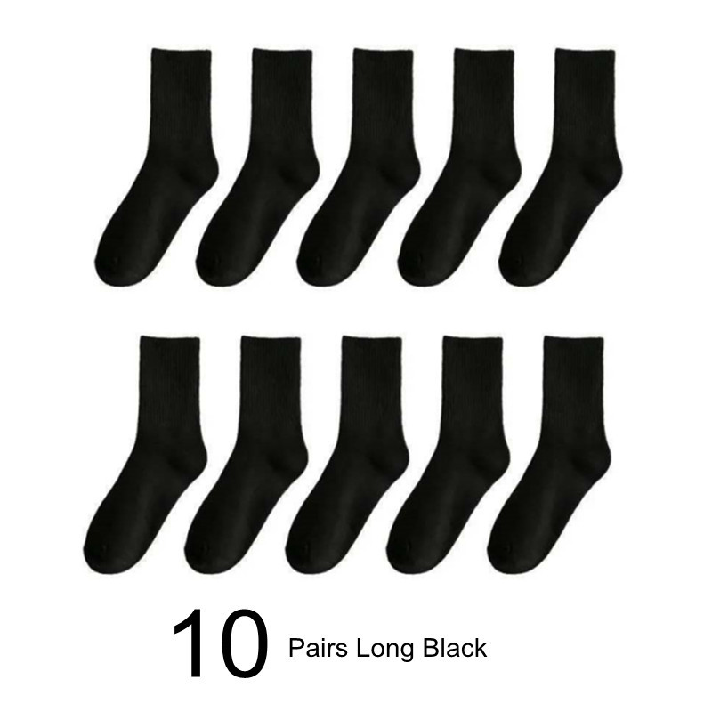 Calcetines clásicos de algodón 95% para mujer y hombre, medias largas y cortas de Color sólido, Color blanco y negro, 10 par/paquete: B