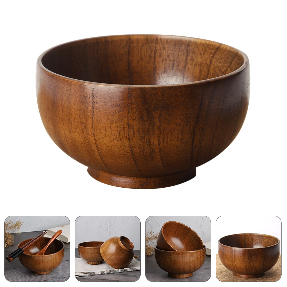 Practical Wood Salad Bowl Thicken Fruits Bowl Round Bowl S M L