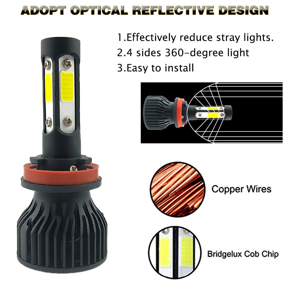 2 STKS LED-koplampen 4 zijden voor H11 H4 H7 9005 9006 2 zijden voor H3 H1 880 6500 K witte autokoplamp 12 V vier lichtgevende gezichten