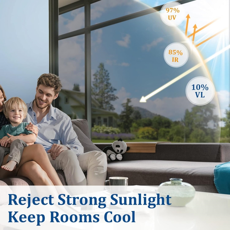 【Plata】Película de privacidad para ventana de vidrio, espejo diurno unidireccional, Control de calor reflectante, bloqueo solar, adhesivo estático no adhesivo