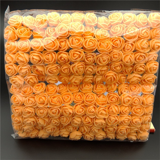 12pc 2.5cm mini multifarvet diy pe skum rose skum kunstig scrapbooking blomster buket bryllup dekoration krans billig blomst: Orange