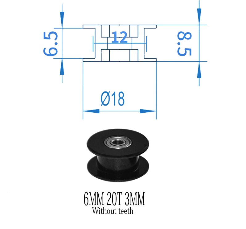 GT2 koła koło rozrządu 16-zębów 20-zęby z 3mm lub 5mm otwór z łożyskami do 3D części drukarki pasek rozrządu 6mm 10mm: 6MM 20T NO T 3MM B