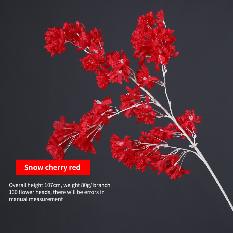Hortensia de seda de 107CM, rama blanca, nieve en todo el cielo, cereza Artificial DIY, decoración para en casa, decoración de arco de boda: XS / Rojo