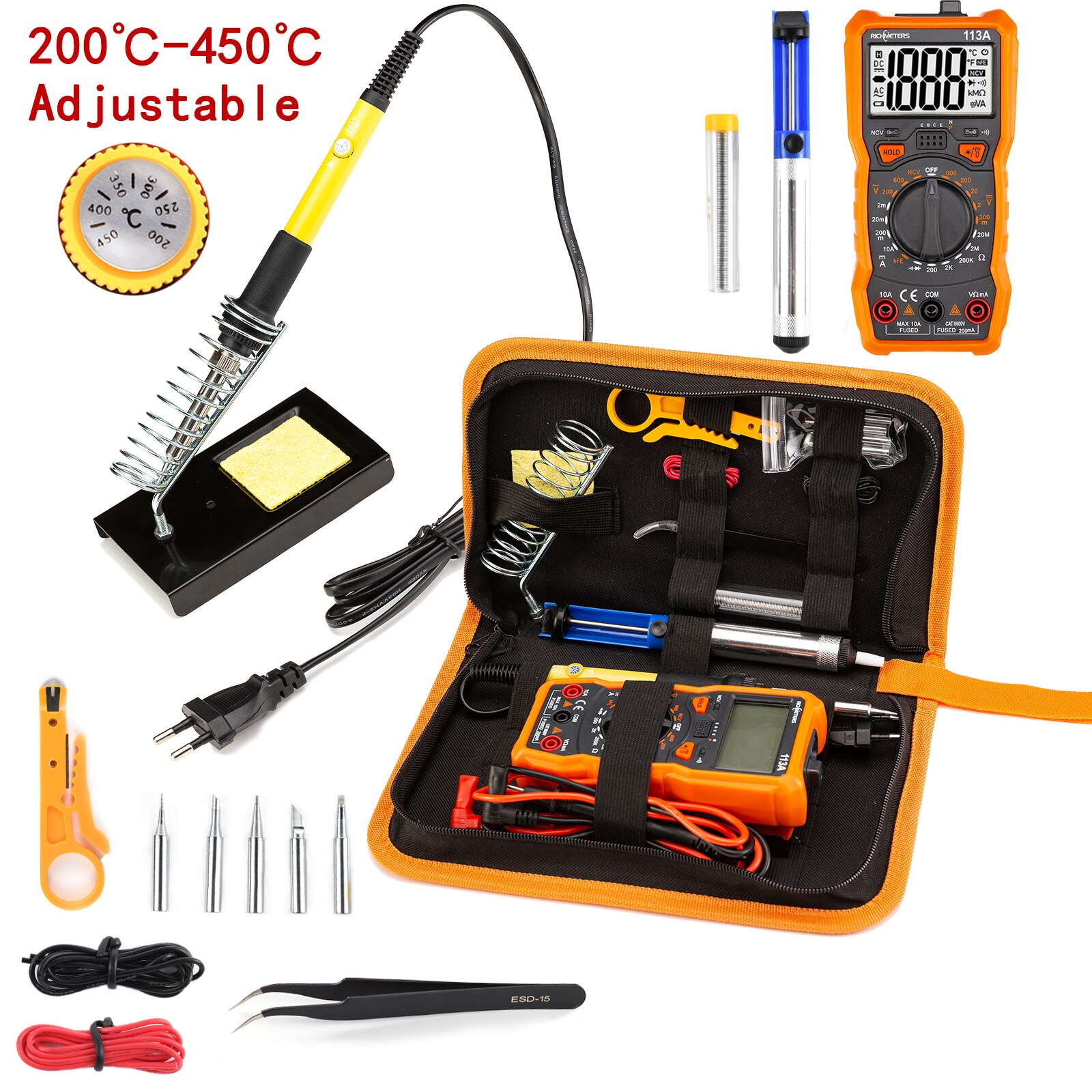 Letme Soldering iron with Digital multimeter kit Adjustable Temperature Auto Ranging AC/DC tester multimetro Welding Tool Kits: Orange / EU