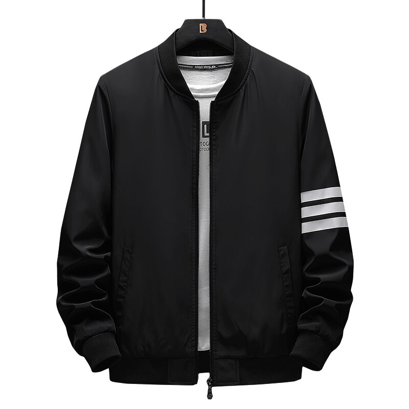 Stativ krage jakke vår sommer tynn seksjon baseball uniform glatt stoff fritidsjakke bomber jakke menn polyester 5xl: Svart / L