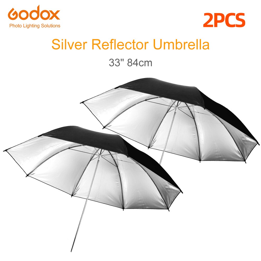 Godox 33&quot; 84cm 40&quot; 102cm 43&quot; 108cm Reflector Umbrella Photo Studio Flash Light Grained Black Silver Umbrella: 2pcs 33 inch 84cm