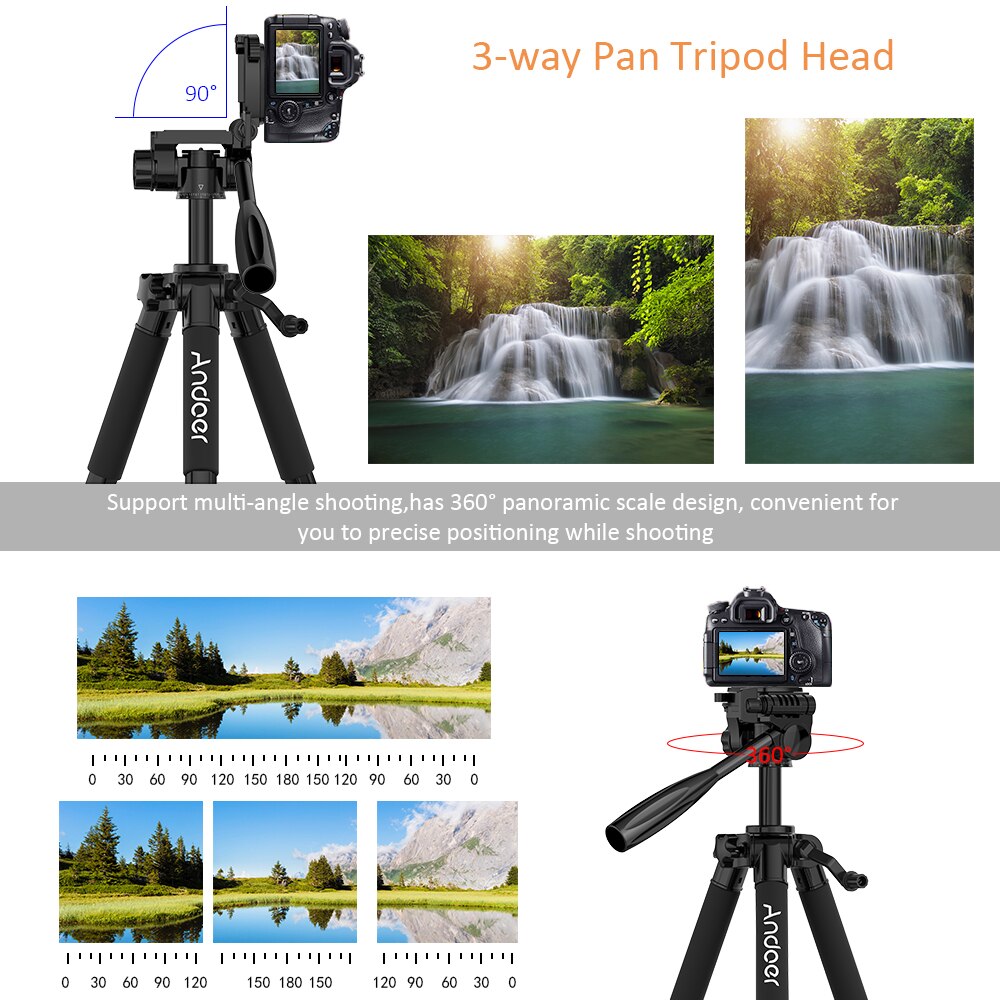 Andoer TTT-663N/TTT-666R Viaggio Leggero Treppiedi di Macchina Fotografica per la Fotografia Riprese video di Supporto DSLR con Borsa per il trasporto Del Telefono Morsetto