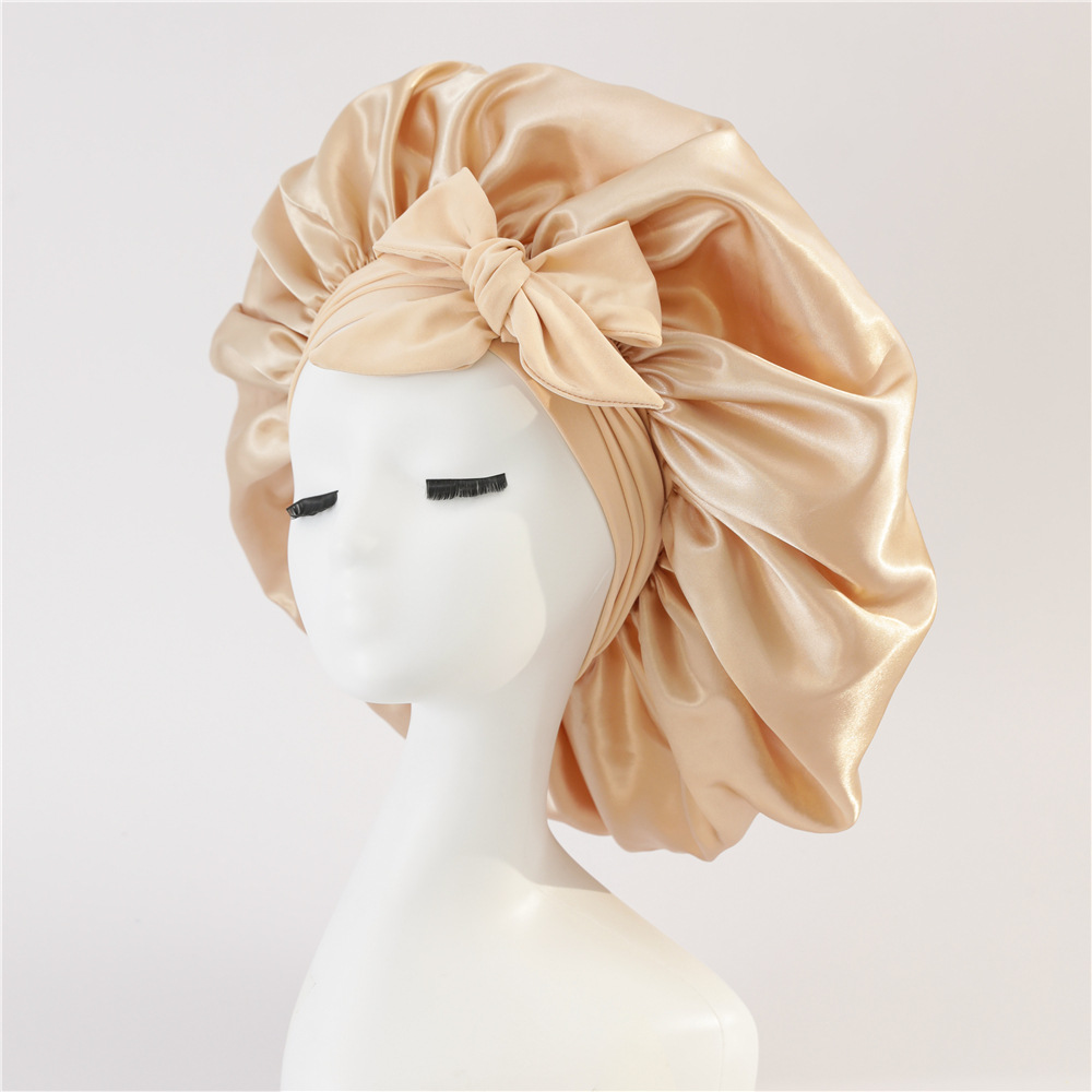 Gorro de satén para el pelo para mujer, gorros para dormir, gorros redondos para el cuidado del cabello, gorro de noche, cubierta para la cabeza Reversible, cubierta para la cabeza de ducha para el cuidado del cabello: Marfíl