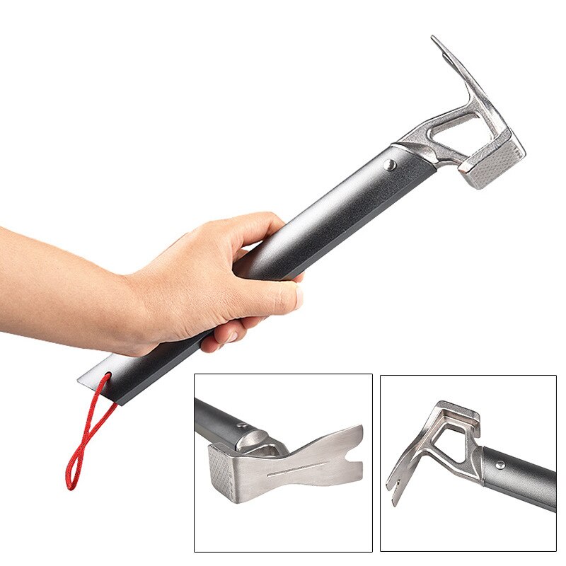 Martillo para tienda de campaña al aire libre, alpinismo, senderismo, tirador de clavos de acero inoxidable