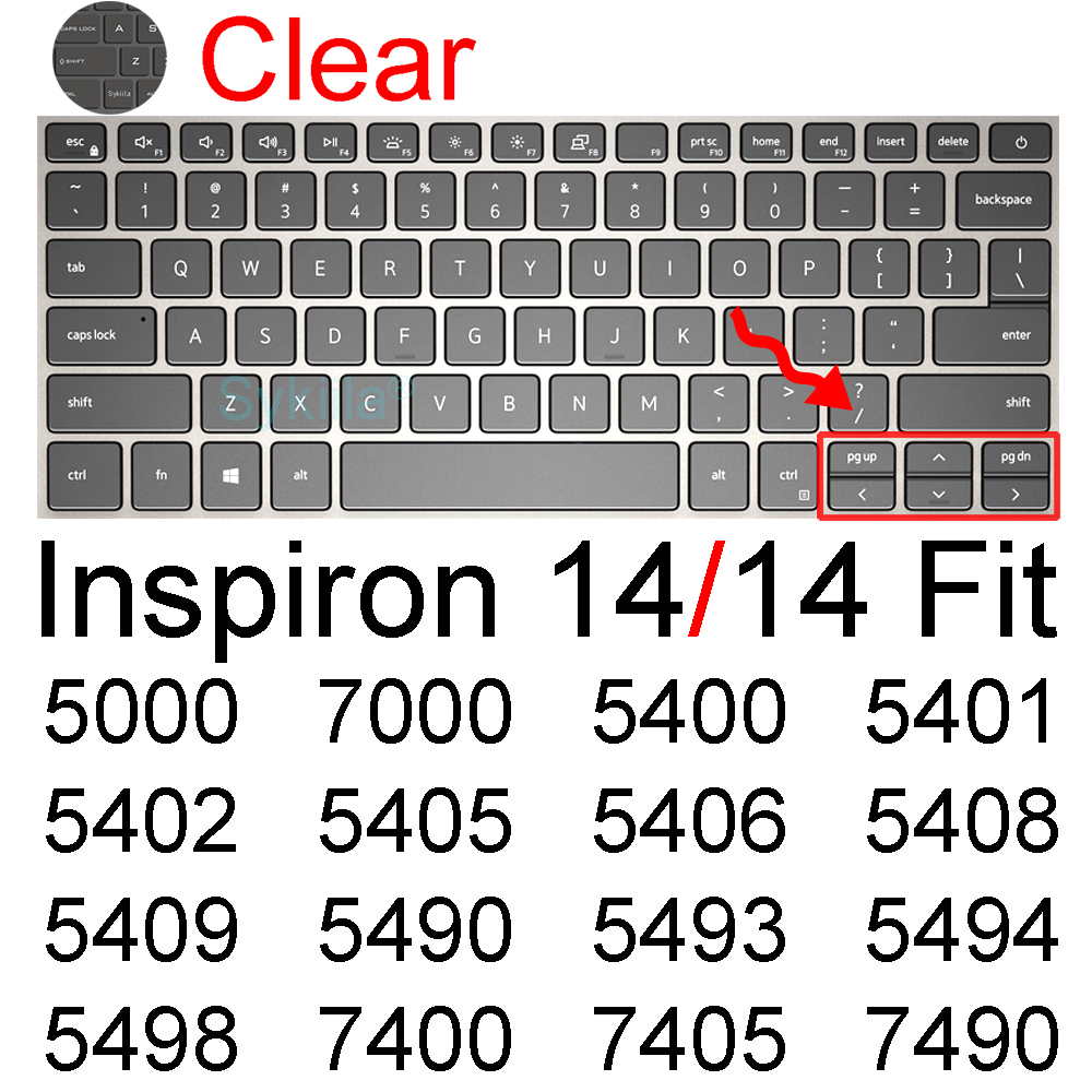 Housse de protection pour clavier Dell Inspiron 13, 14, 5482, 5485, 5488, 5491, 7368, 7372, 7373, 7375, 7378, 7380, 7386, 7466: Clear 2019-2020