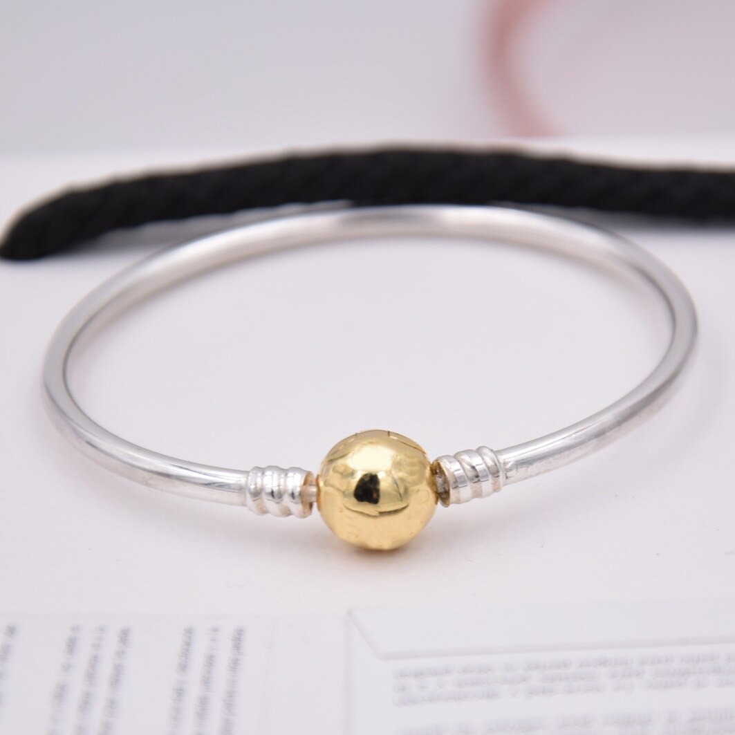 Original Rose & Gold Ball Circular Clasp Suitable Bracelet Bangle Fit 925 Sterling Silver Bead Charm Bangle Diy Fine Jewelry