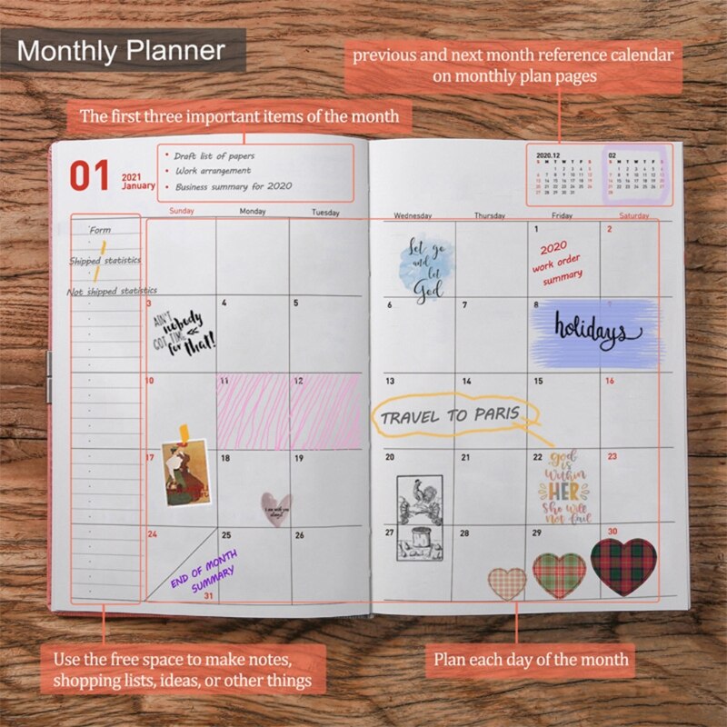Banded Planner -Weekly & Monthly Planner with Tabs Hardcover Agenda with Notes