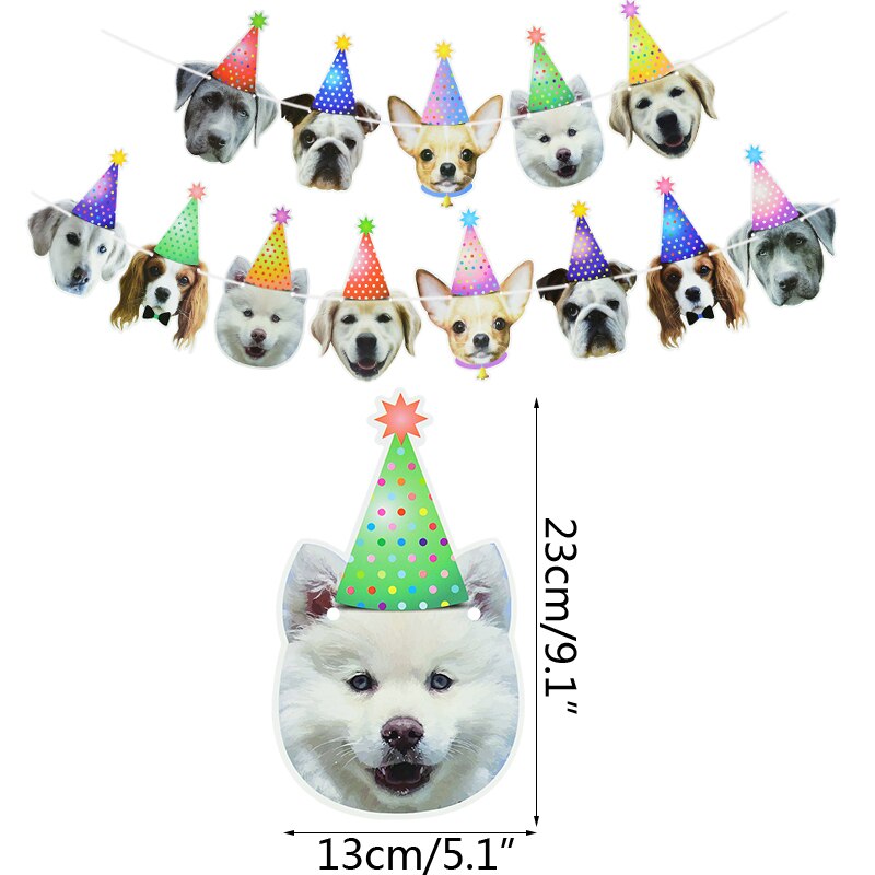 13 flag kat hund papir banner kæledyr tillykke med fødselsdagen bannere bunting guirlande dekoration kat hunde fødselsdagsfest forsyninger papir indretning: B03