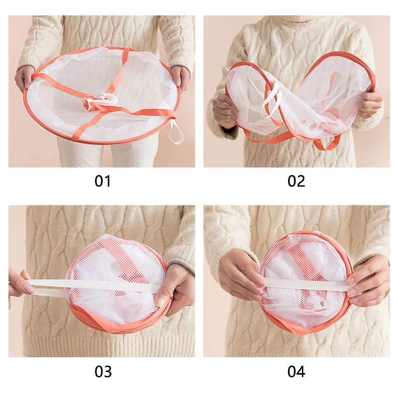 Diameter 48cm Laundry Basket Mesh Folding Nets Double Layer Windproof Clothes Dryer Drying Rack For Sweaters Hanging