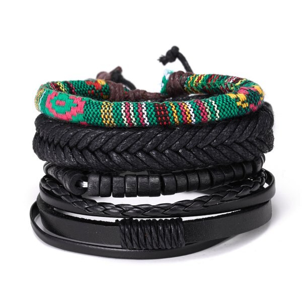 4pcs/set Ethnic Braided Leather Bracelets &amp; Bangles for Women Multilayer Wristband Vintage Handmade Bracelet Men Jewelry: 3