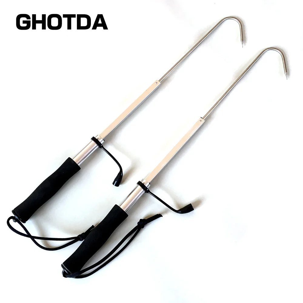 Ghotda-gancho para lança, gancho telescópico de aço inoxidável, 60cm e 70cm, anzol de liga de alumínio