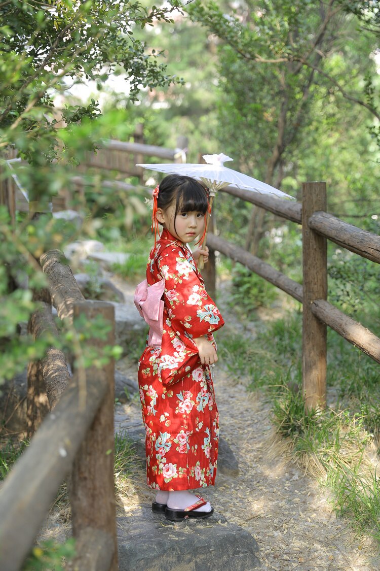 girls printed japanese kimono robe child warrior costumes traditional swordmen yukata kid performance set costume