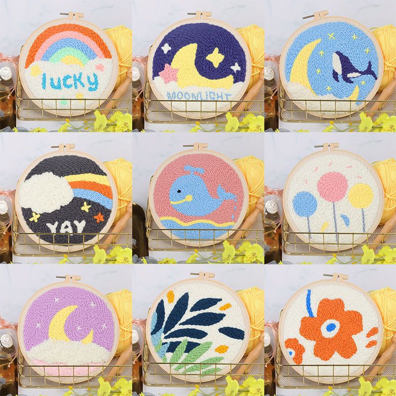 Scenery Moon Punch Needle Embroidery Starter Kits DIY Craft Set Rug Hooking Punch Needle Tool With Threader Fabric Wool Yarn