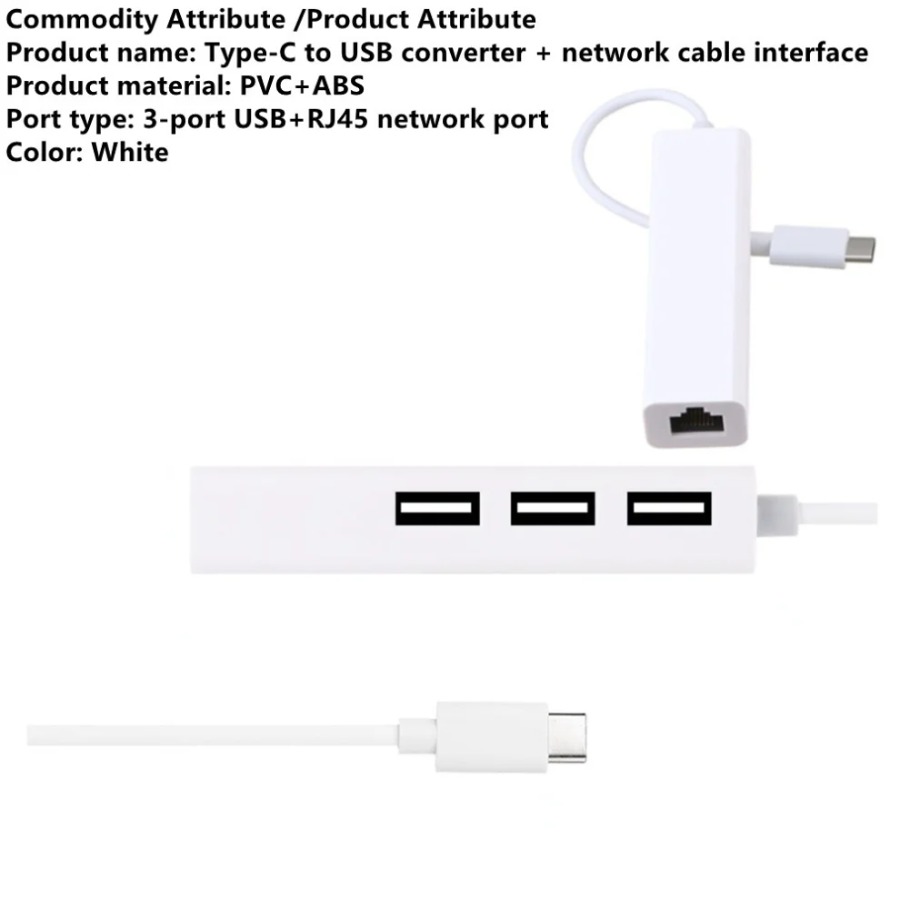 100 Mbps USB 3.1 HUB TYPE C Naar Ethernet Netwerk LAN Adapter RJ45 USB-C met 3 Poorten USB HUB Splitter voor MacBook Pro Laptop